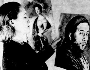 Cedra Osborne poses with the Princess Margaret and an Annigoni self portrait