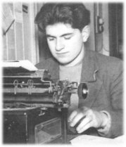 Young Moynihan at the typewriter
